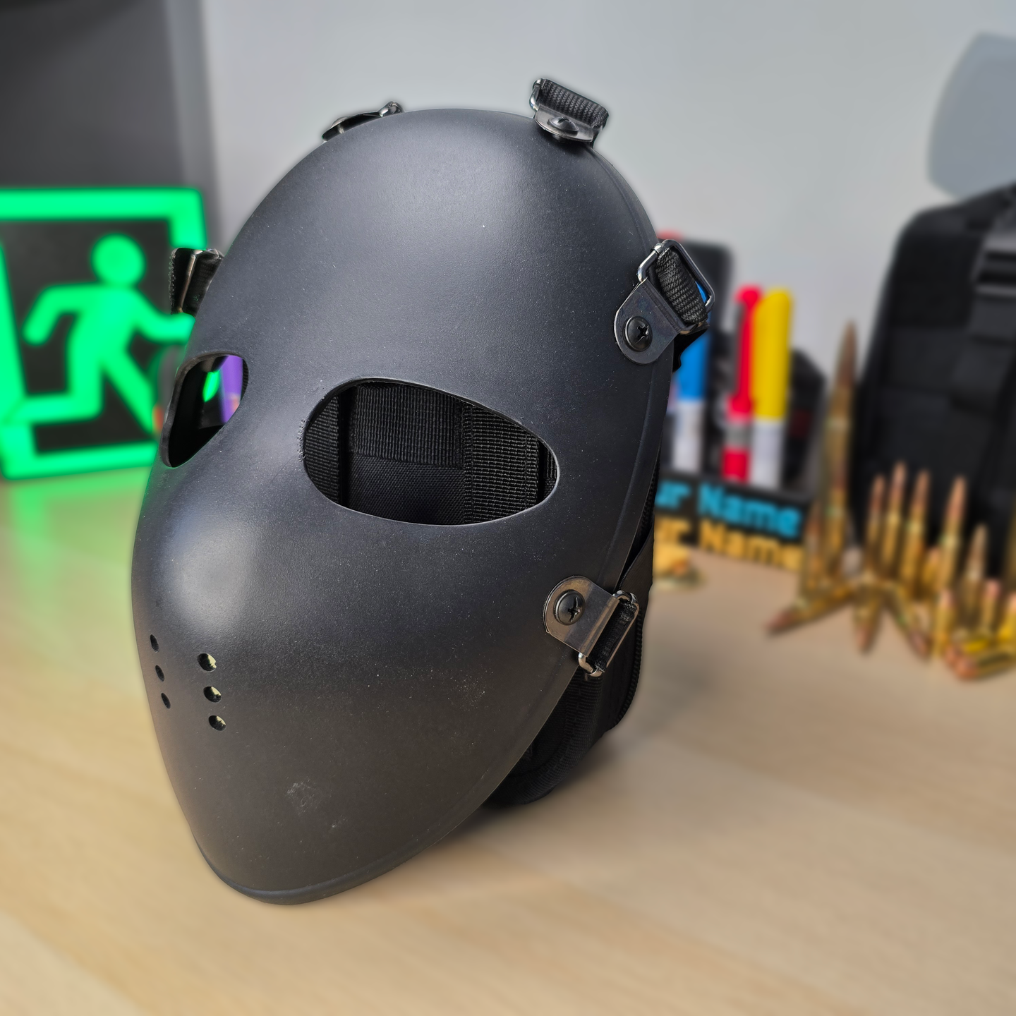 Front left view of Atomic Defence Ballistic Mask Replica – Tarkov