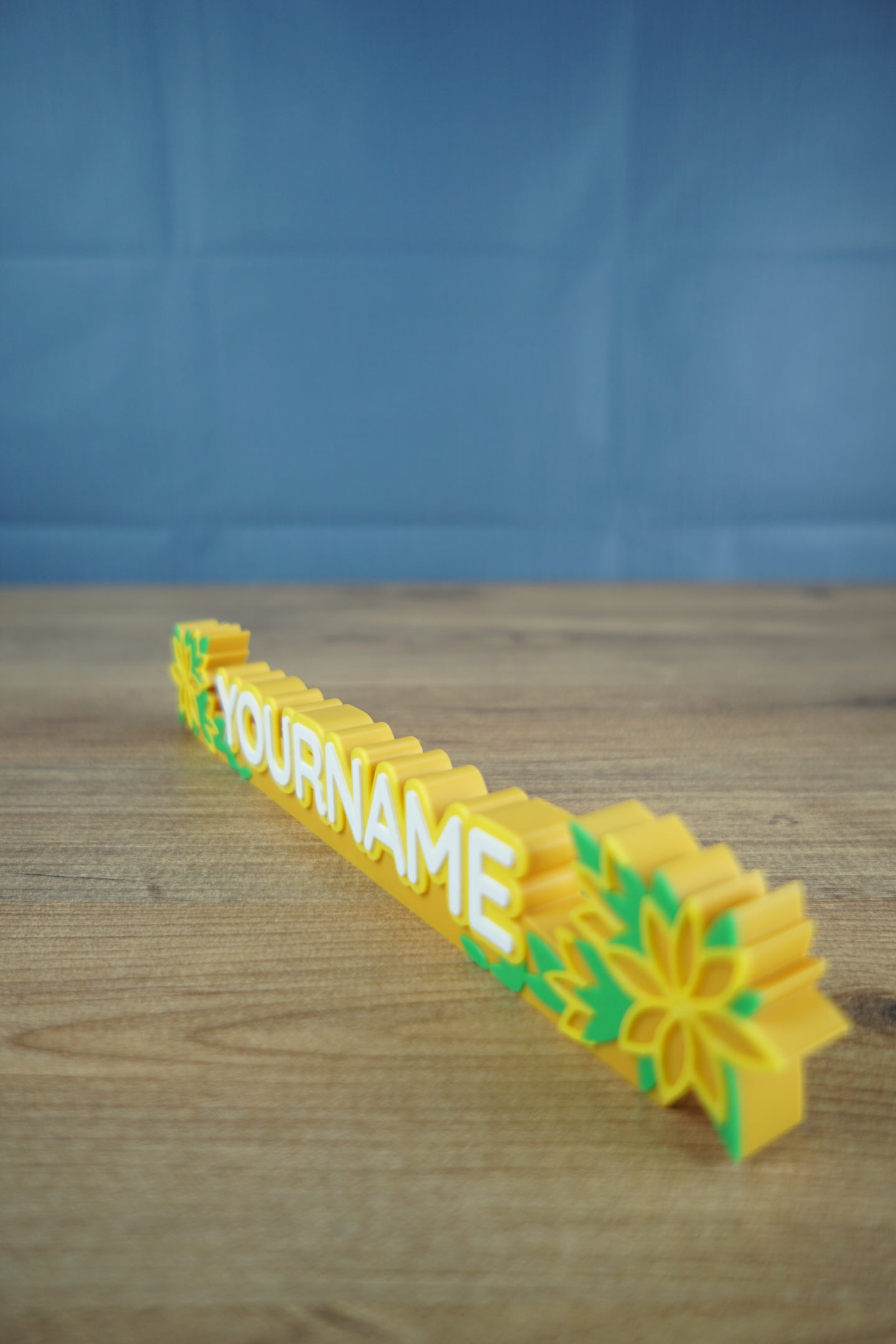 3D printed Sunny Blossoms sign close up