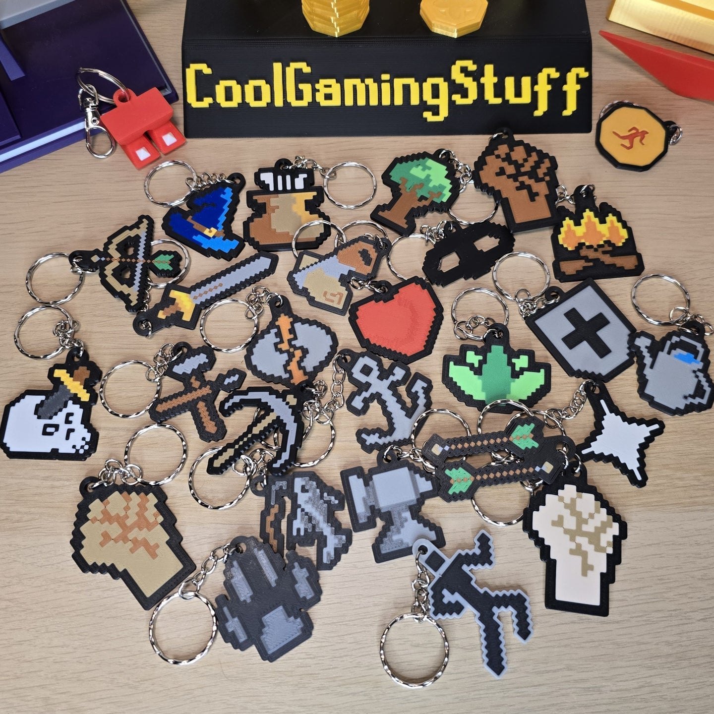 3D printed OSRS skill icon keychains