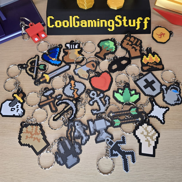 3D printed OSRS skill icon keychains