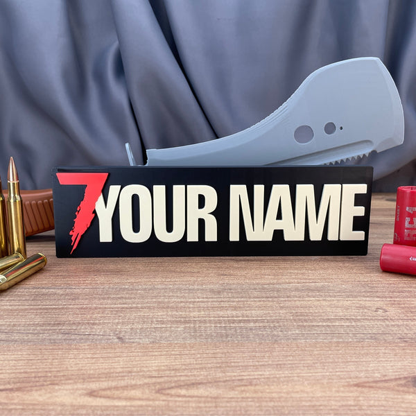 Custom 7 Days to Die 3D printed nameplate with red 7