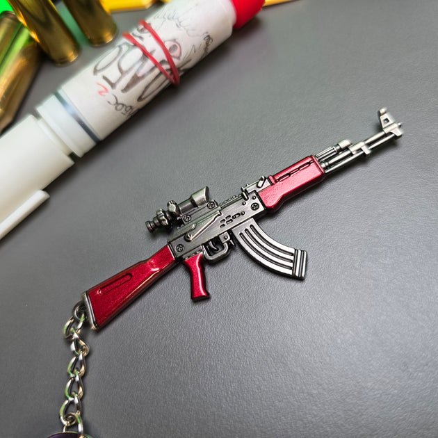 AKM 7.62x39 Assault Rifle Keychain Replica on Backpack