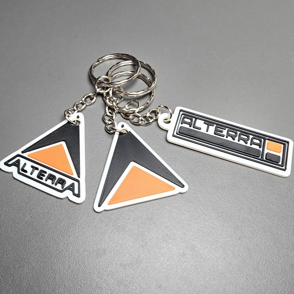 All Three Alterra Keyring Designs – Triangle and Rectangle Options