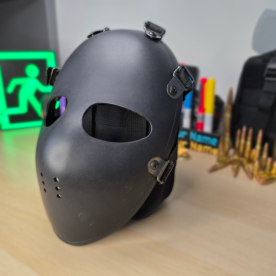 Front left view of Atomic Defence Ballistic Mask Replica – Tarkov