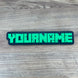 blocky font custom nameplate green text