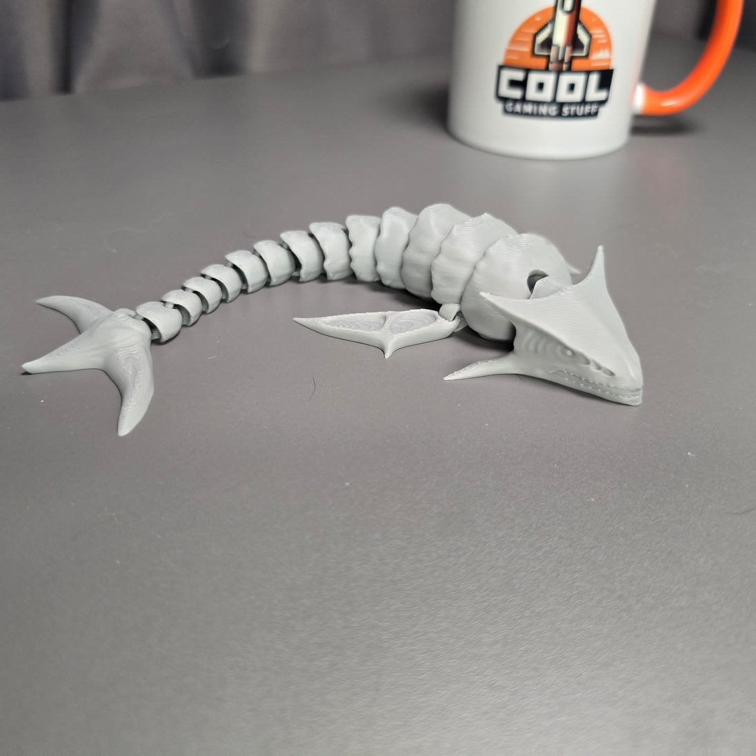 Large Grey Boneshark 3D Printed Toy – Articulated Figure

