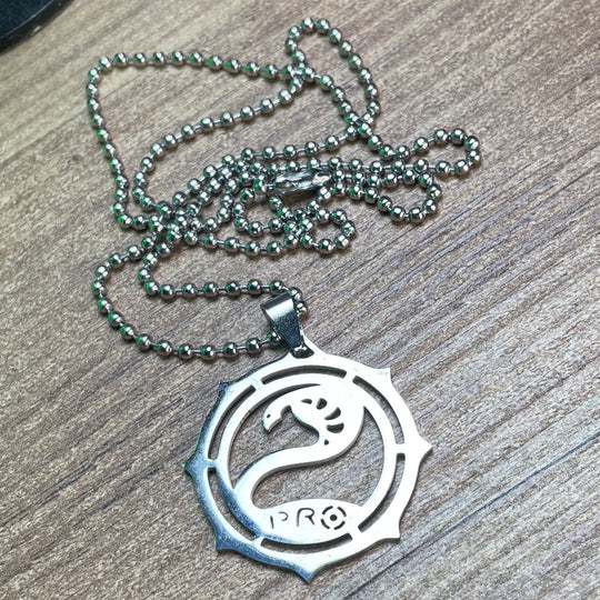 Silver metal Tarkov medallion necklace on ball chain