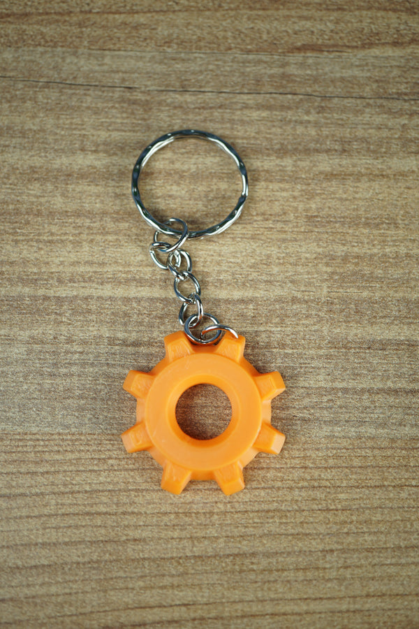 Close-up of Factorio gear cog showing 3D printed detail