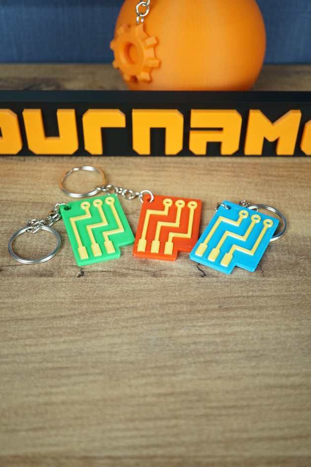 factorio inspired nameplate and gear keyring