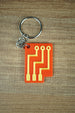 Factorio red advanced circuit keyring with embossed gold detailing