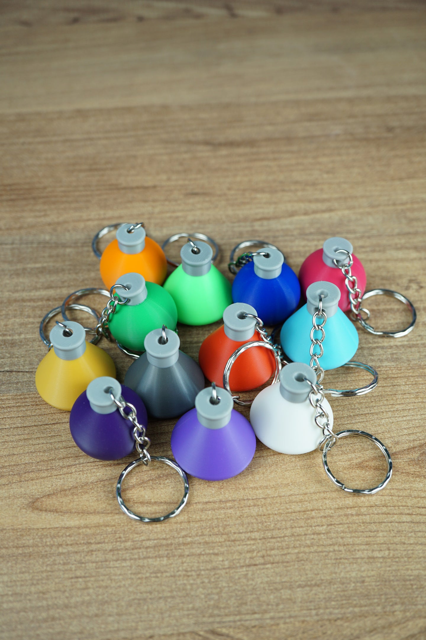 Factorio science flask keyrings 3D printed collection