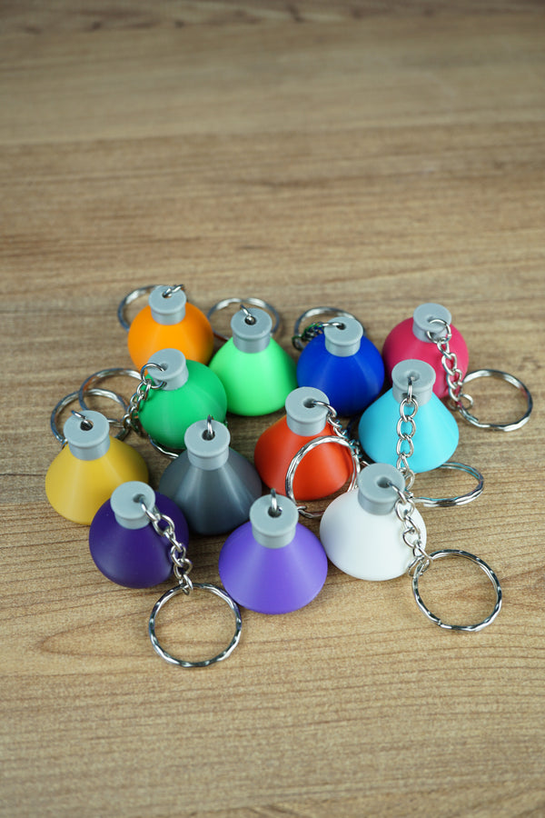 Factorio science flask keyrings 3D printed collection