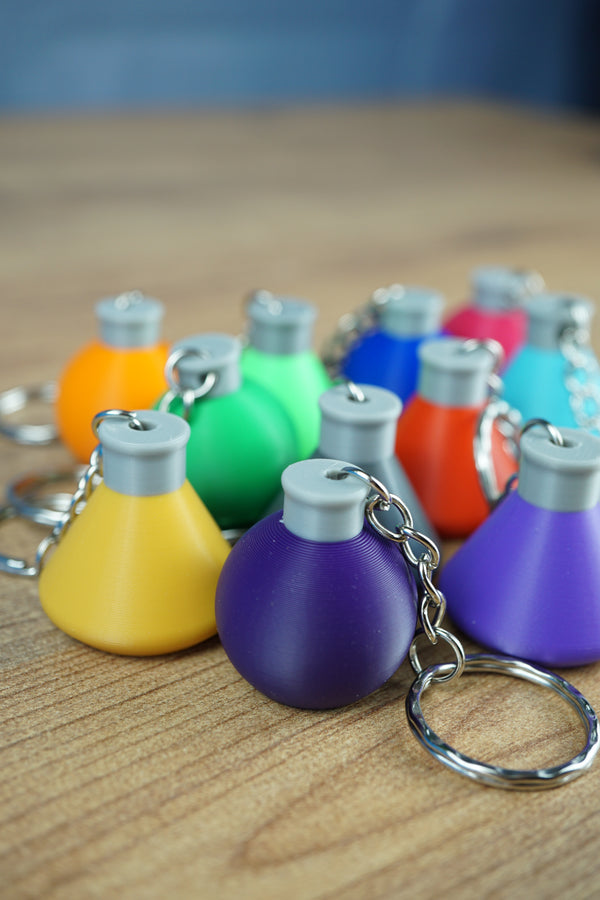 Factorio science flask keyrings in multiple colours set