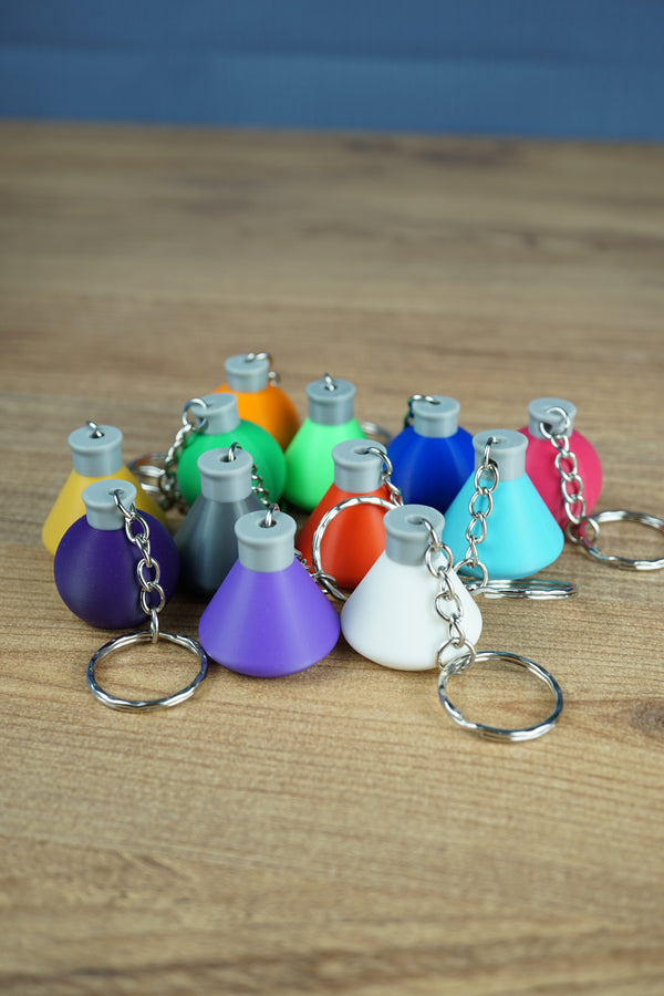 Factorio science flask keyring used as gamer gift accessory