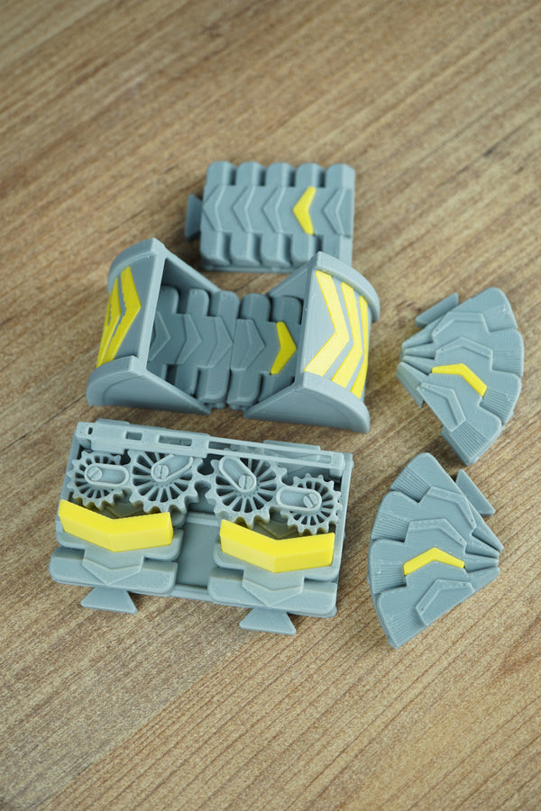 Factorio yellow interlocking belts desk toy setup