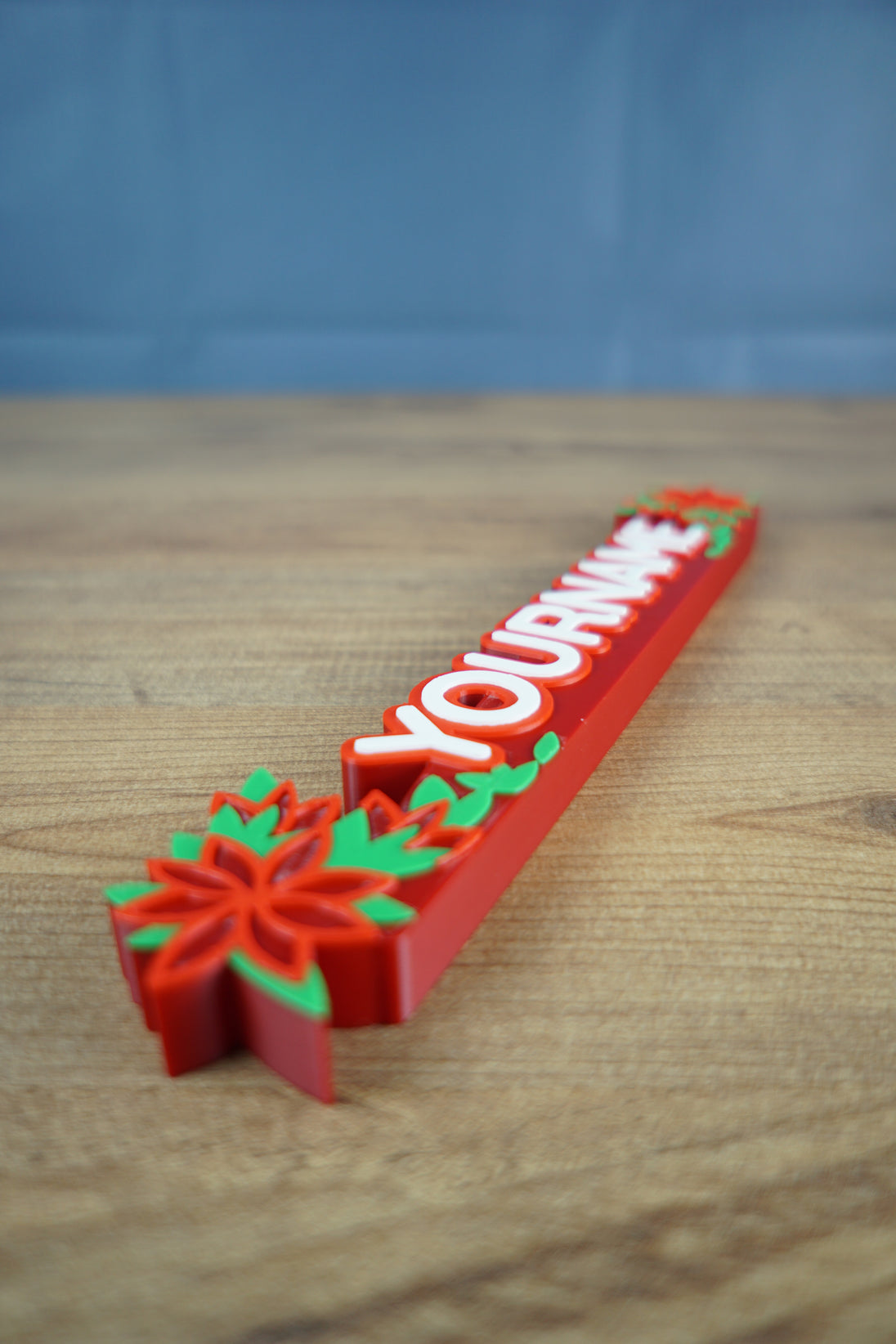 Close up of vivid blossoms nameplate 3D print detail