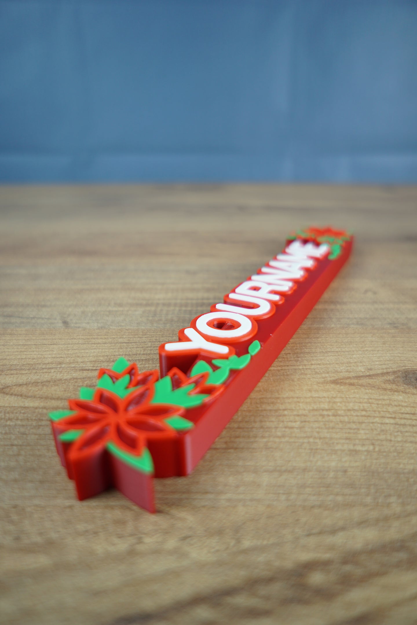 Close up of vivid blossoms nameplate 3D print detail
