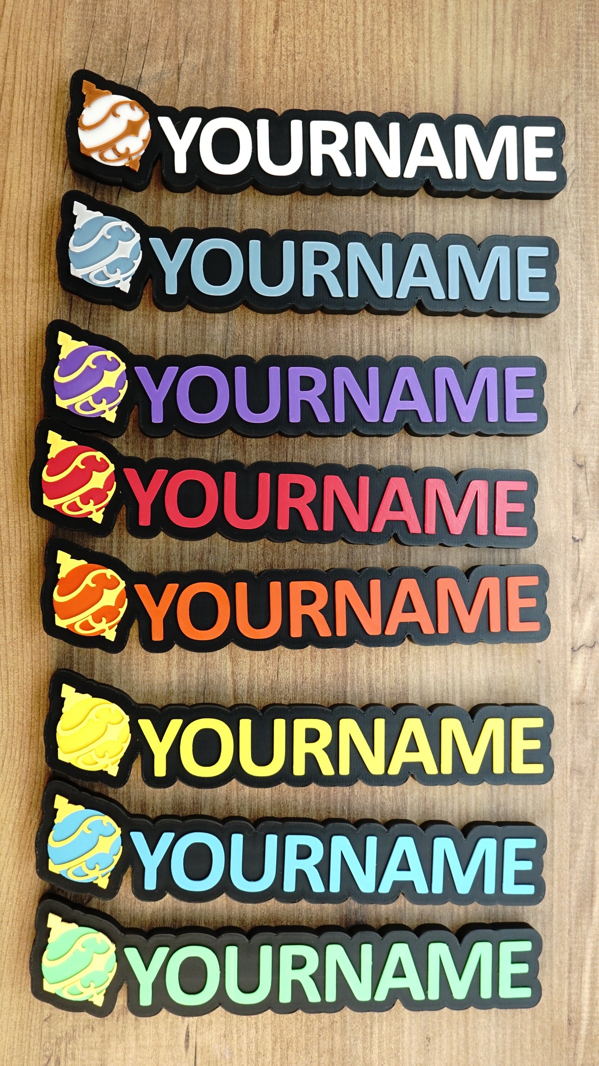 Group image of all the sphere nameplates inspired by the game palworld 