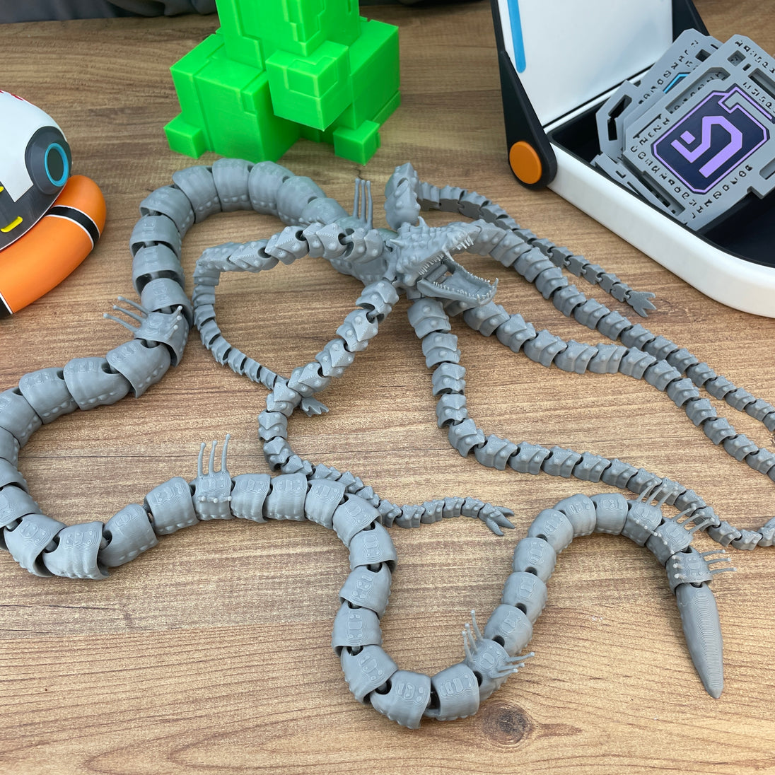 Full View of Gargantuan Leviathan Articulated Toy – Subnautica Fan Model Grey