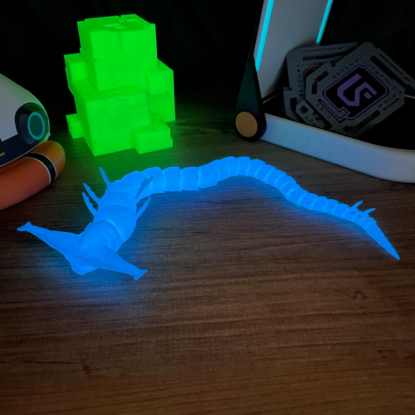 Glow-in-the-Dark Blue Highlights on Ghost Leviathan Toy 
