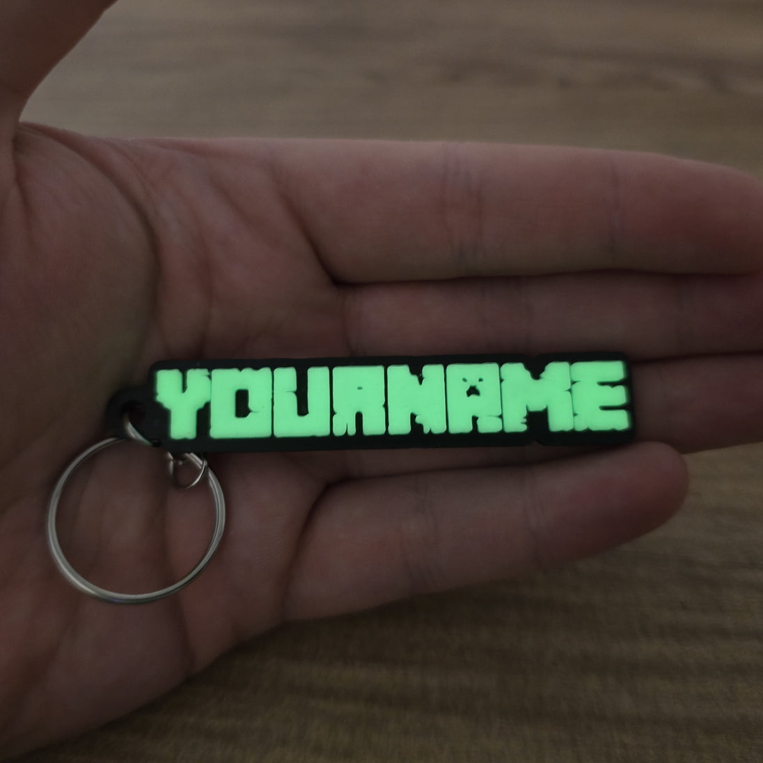 glow green minecraft keychain on metal ring