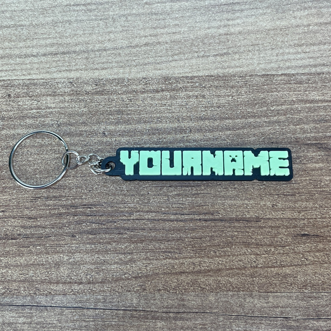 custom minecraft username keychain green glow text