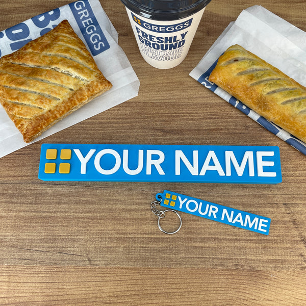 Personalised Greggs 3D printed nameplate 25cm blue white orange