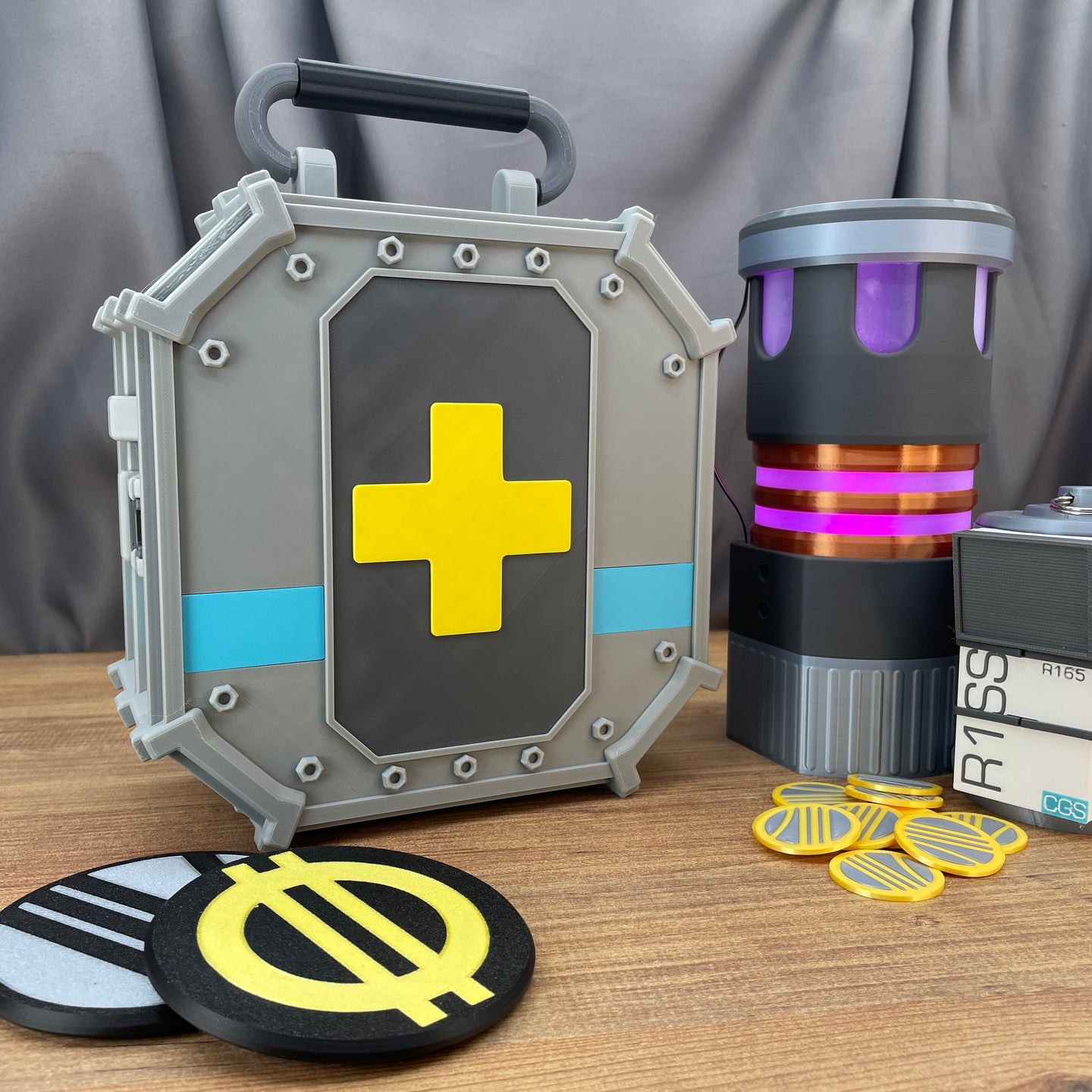 futuristic 25cm game prop storage box with latch