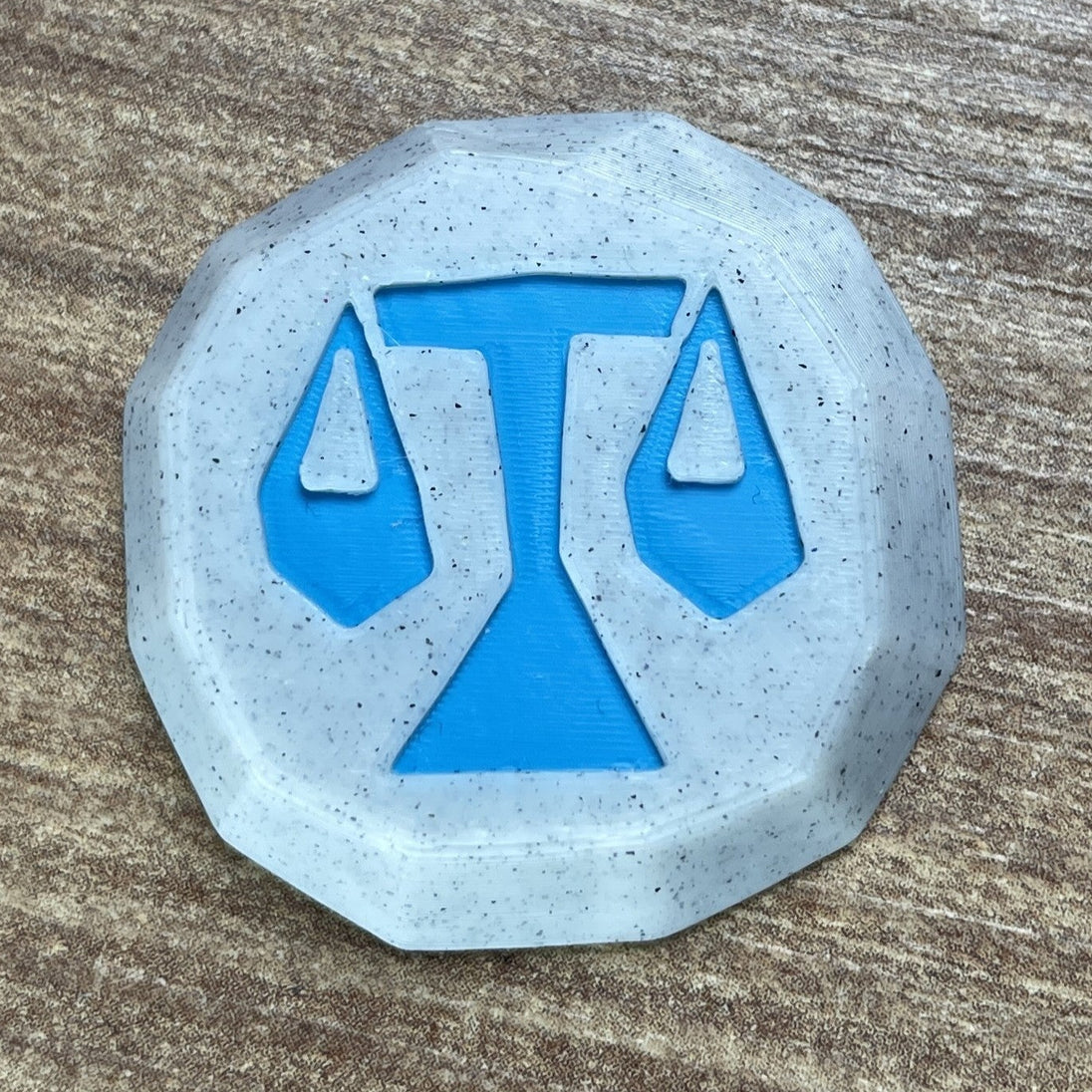 RuneScape law rune 3D printed in marble PLA  