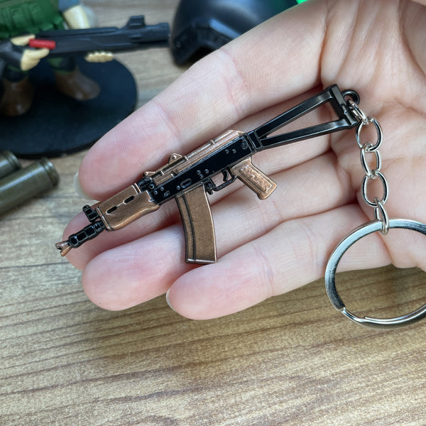 Miniature AKS-74U rifle gamer keyring