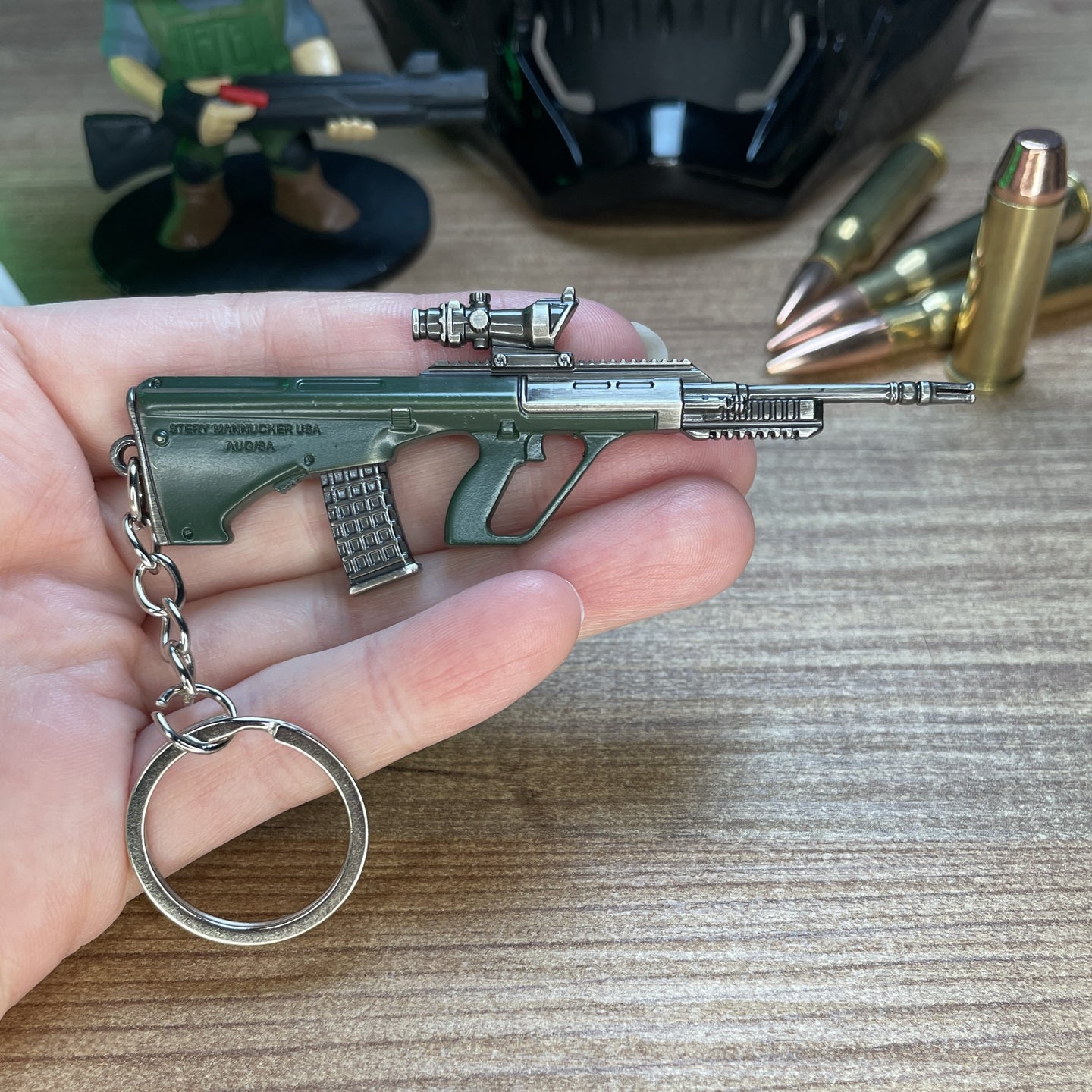 Detailed AUG rifle miniature keychain