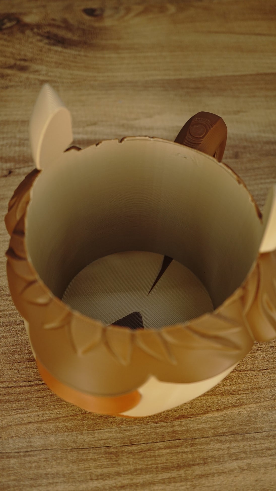 Top-down view inside the empty Ormuu Shack ice cream holder, showing its smooth cream interior, circular base and wide opening for a packaged tub.