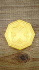 RuneScape inspired gold coin collectible measuring approximately 4cm across, shown for scale with its bright silk gold finish and detailed design