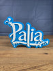 blue and white Palia sign gaming room decor
