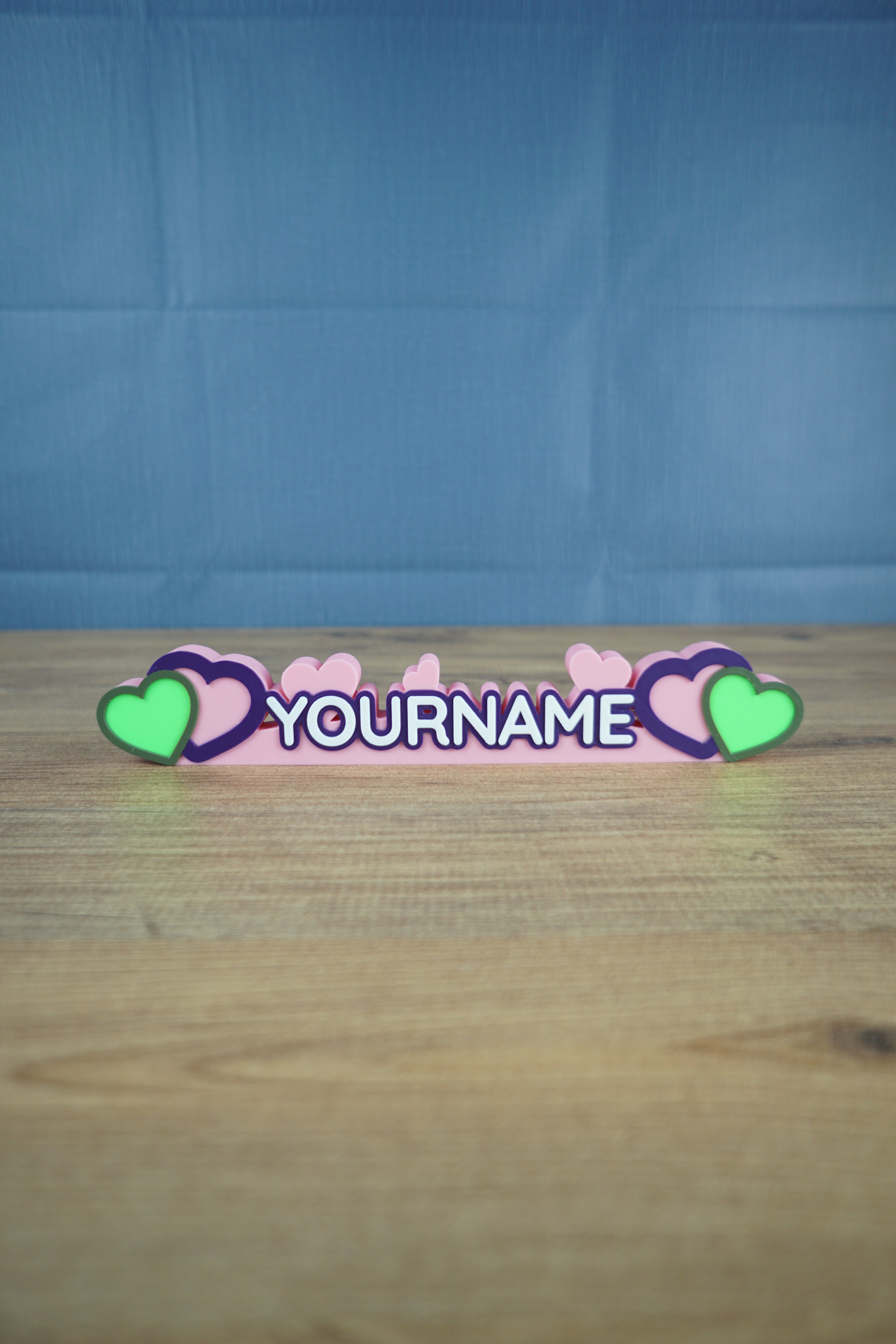 Heartwarming Hearth custom 3D printed nameplate inspired by Palia with colorful heart design