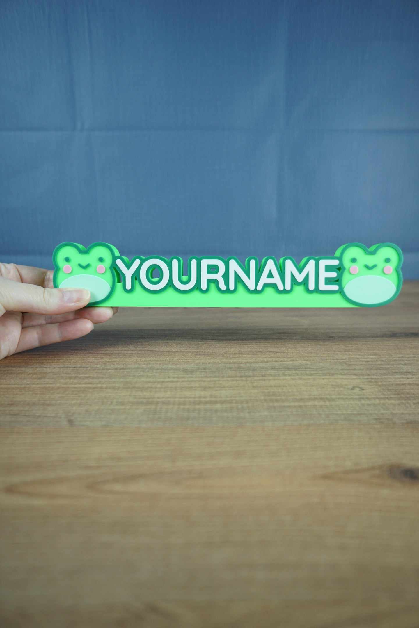 Custom lily pad nameplate 3D printed for cozy gamer desk setup