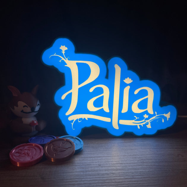 Palia game logo illuminated sign