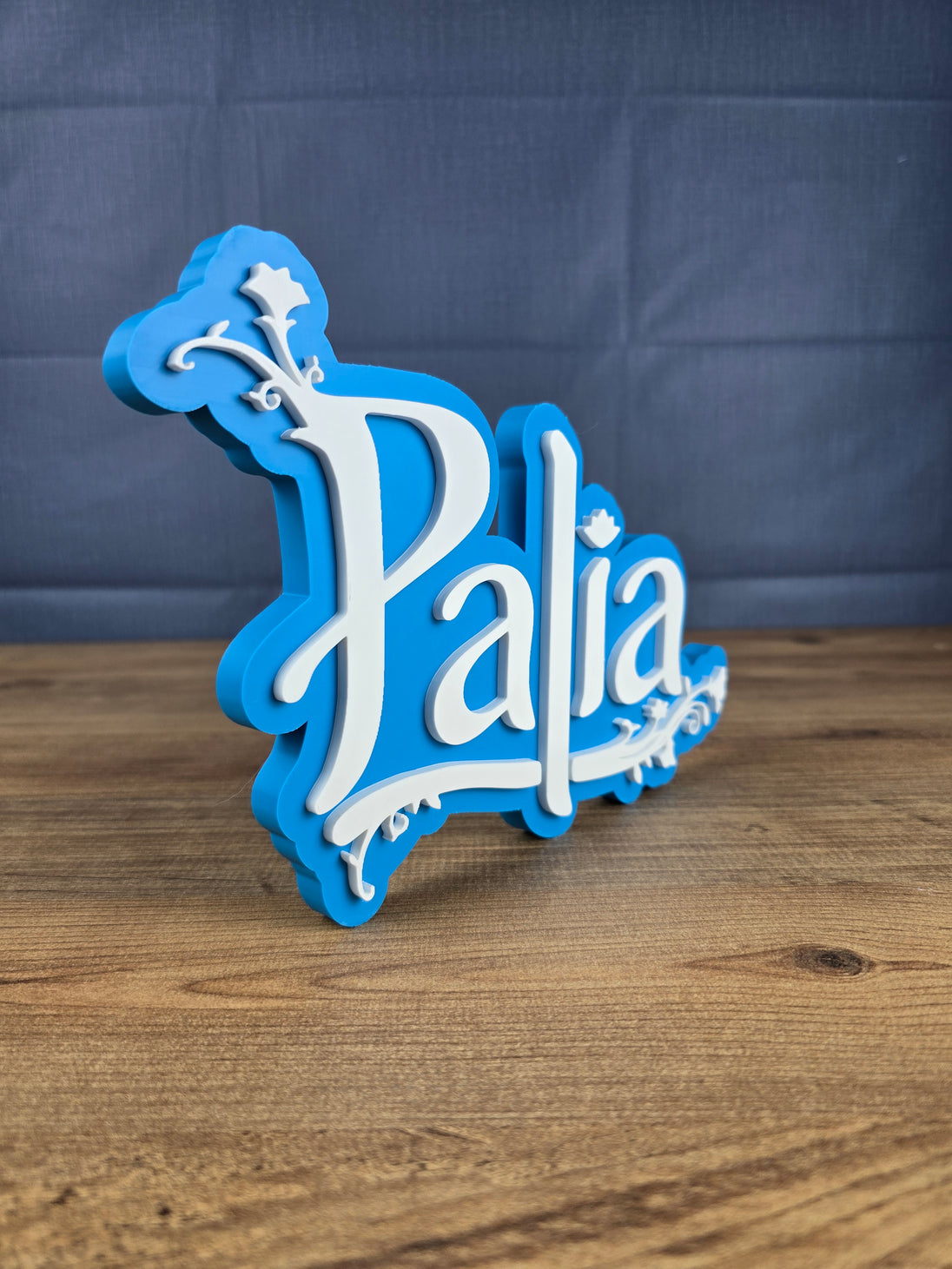 3D printed Palia logo close up detail