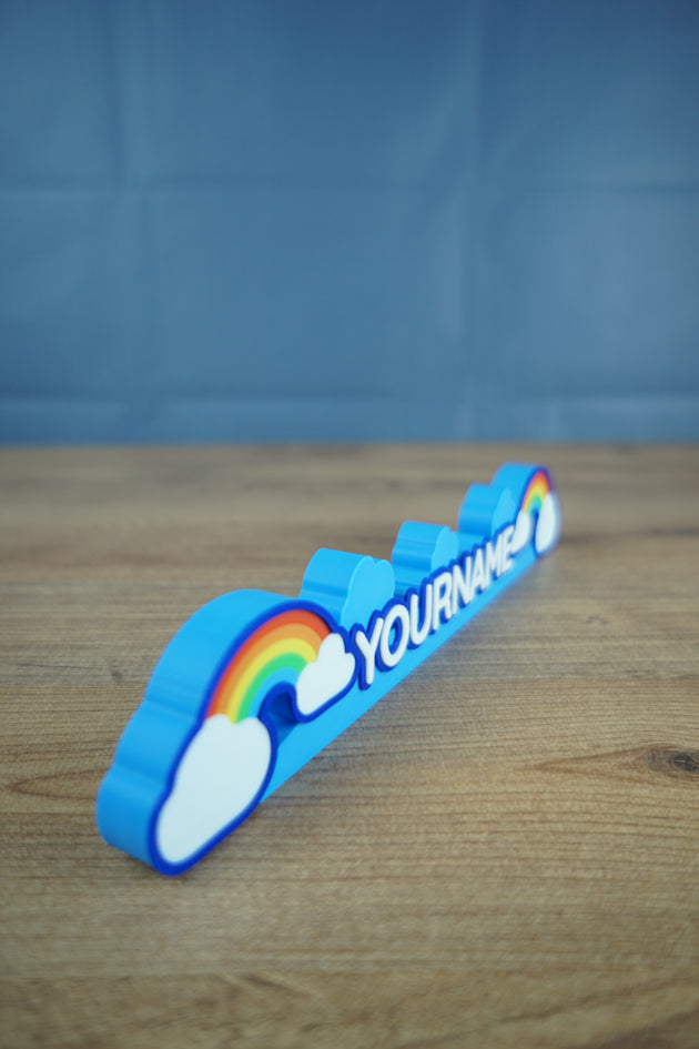 Custom Palia inspired nameplate with rainbow design and personalized text