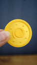 Single Palworld Gold Coin replica shown for size reference, measuring approximately 4 cm and finished in shiny gold silk PLA for a bright metallic look.