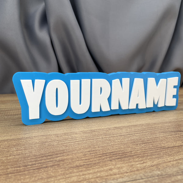personalised fortnite name plate blue white custom gamer sign