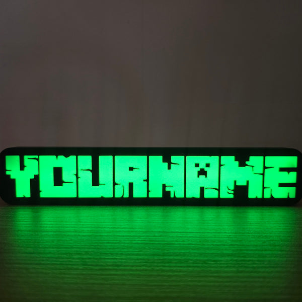 personalised minecraft led name light box green text