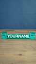 Personalized Palia Cyl-inspired nameplate with custom white gamer name, cute green cylinder characters and 25cm desk display for gaming setups