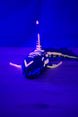 Close front angle of Marrowbreach inspired alien sea creature figure glowing under UV light with pink facial details and poseable mouth area.