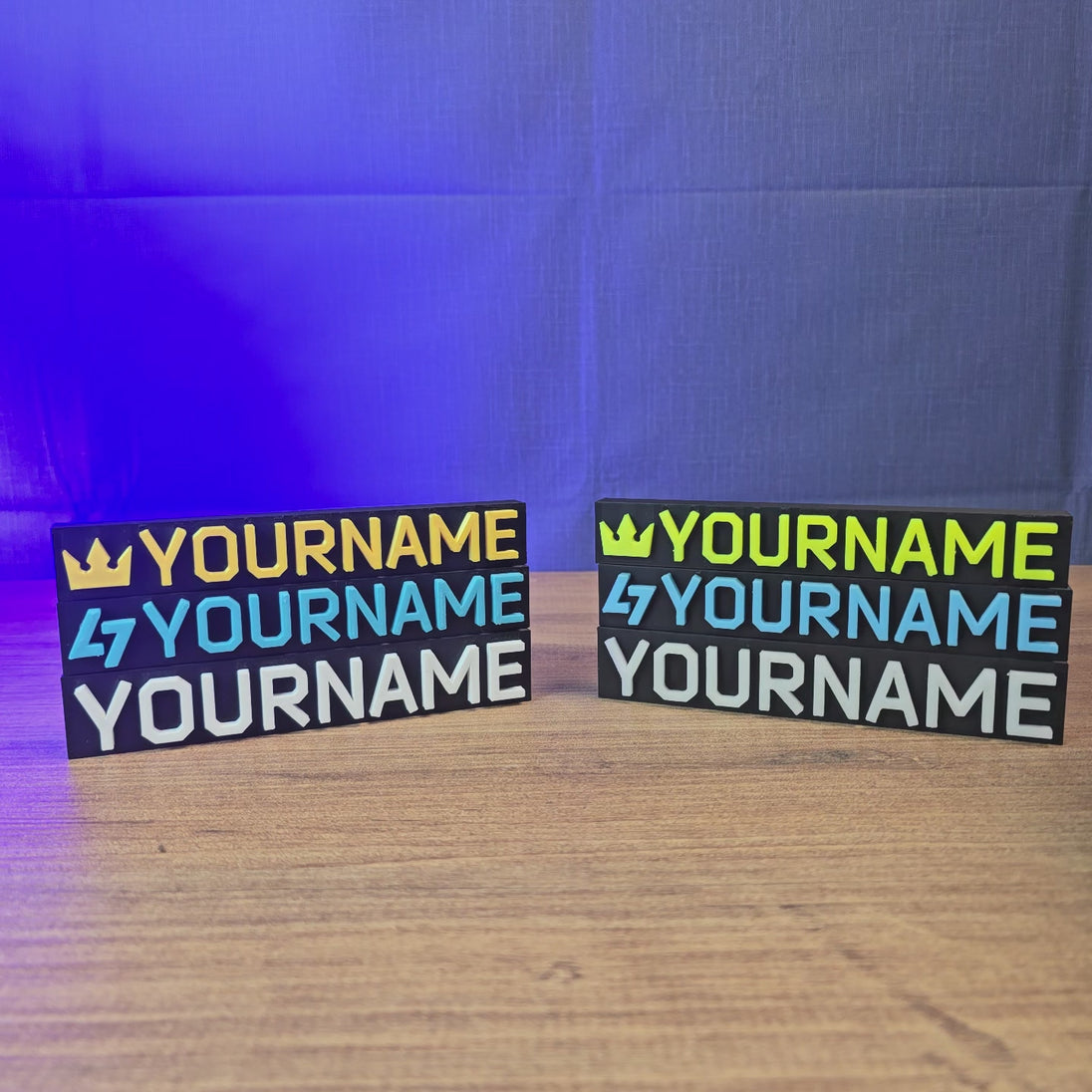 Custom Escape from Tarkov-style nameplate shown being held and displayed, featuring personalised lettering for gaming desks, shelves, or display setups.