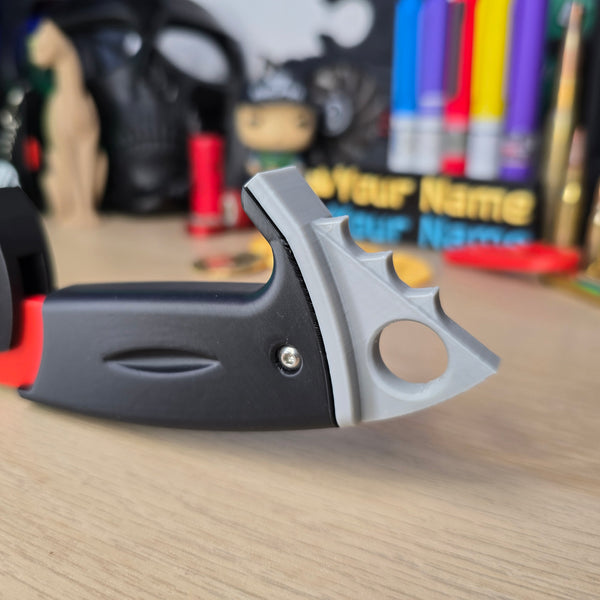 Red Rebel Ice Pick Replica close up for Tarkov Cosplay Loadouts