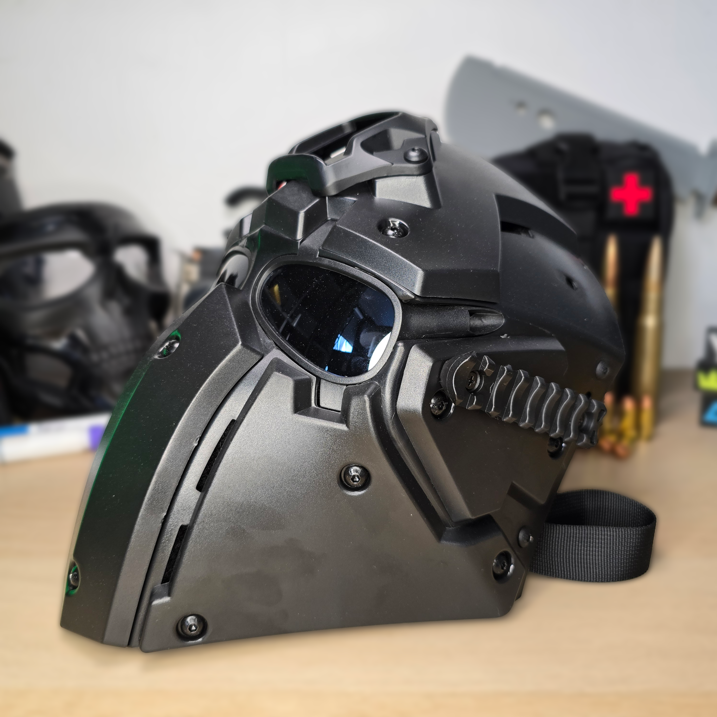 left Side View of Tarkov Ronin Ballistic Mask Replica
