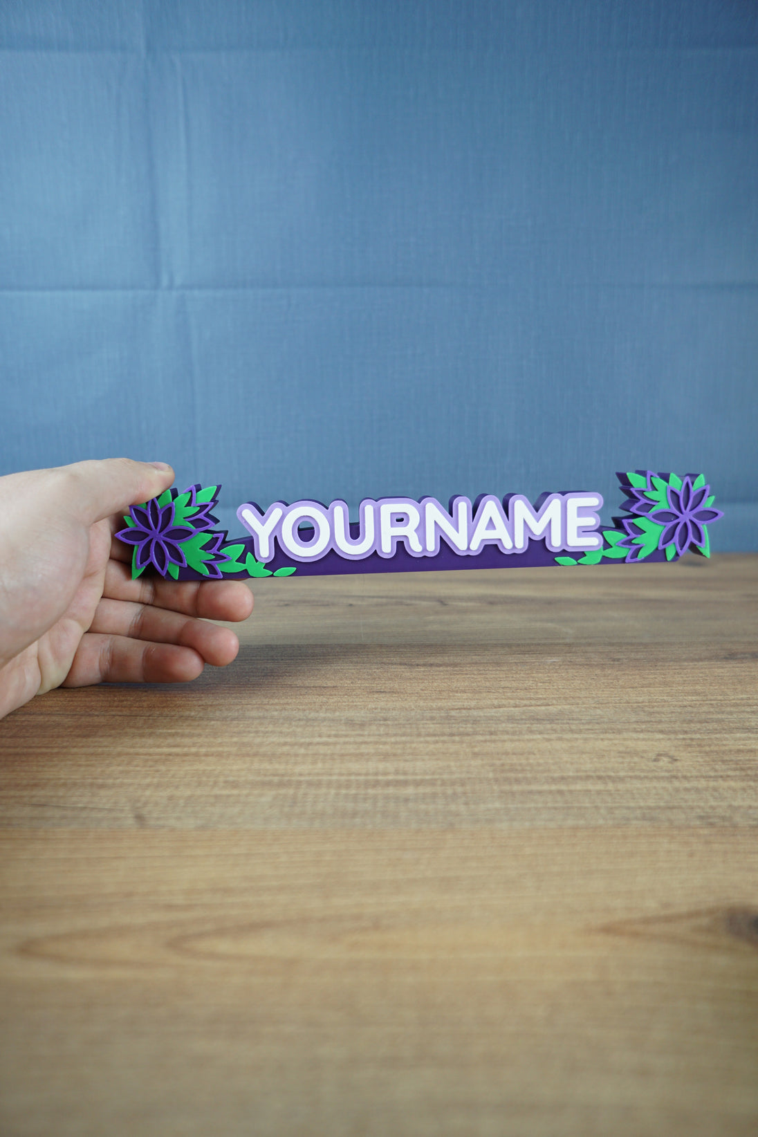Unique personalized 3D printed nameplate with flowers