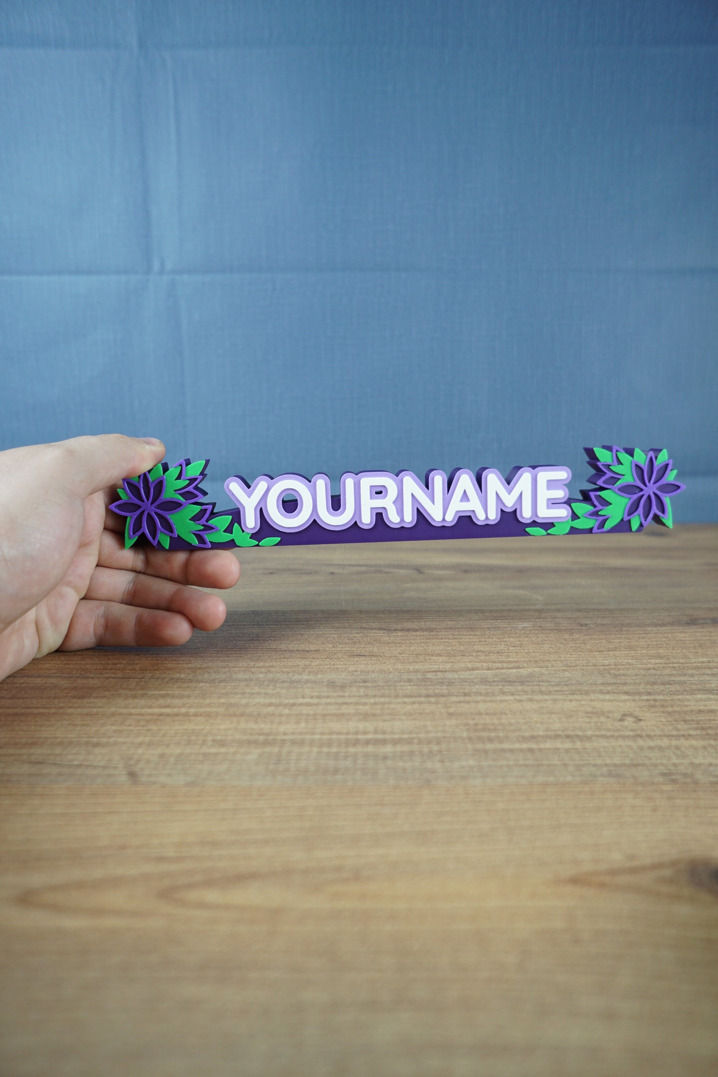 Unique personalized 3D printed nameplate with flowers