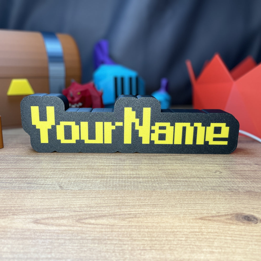 RuneScape Font LED Nameplate – Yellow Text on Black – 3D Printed Gamer Tag
